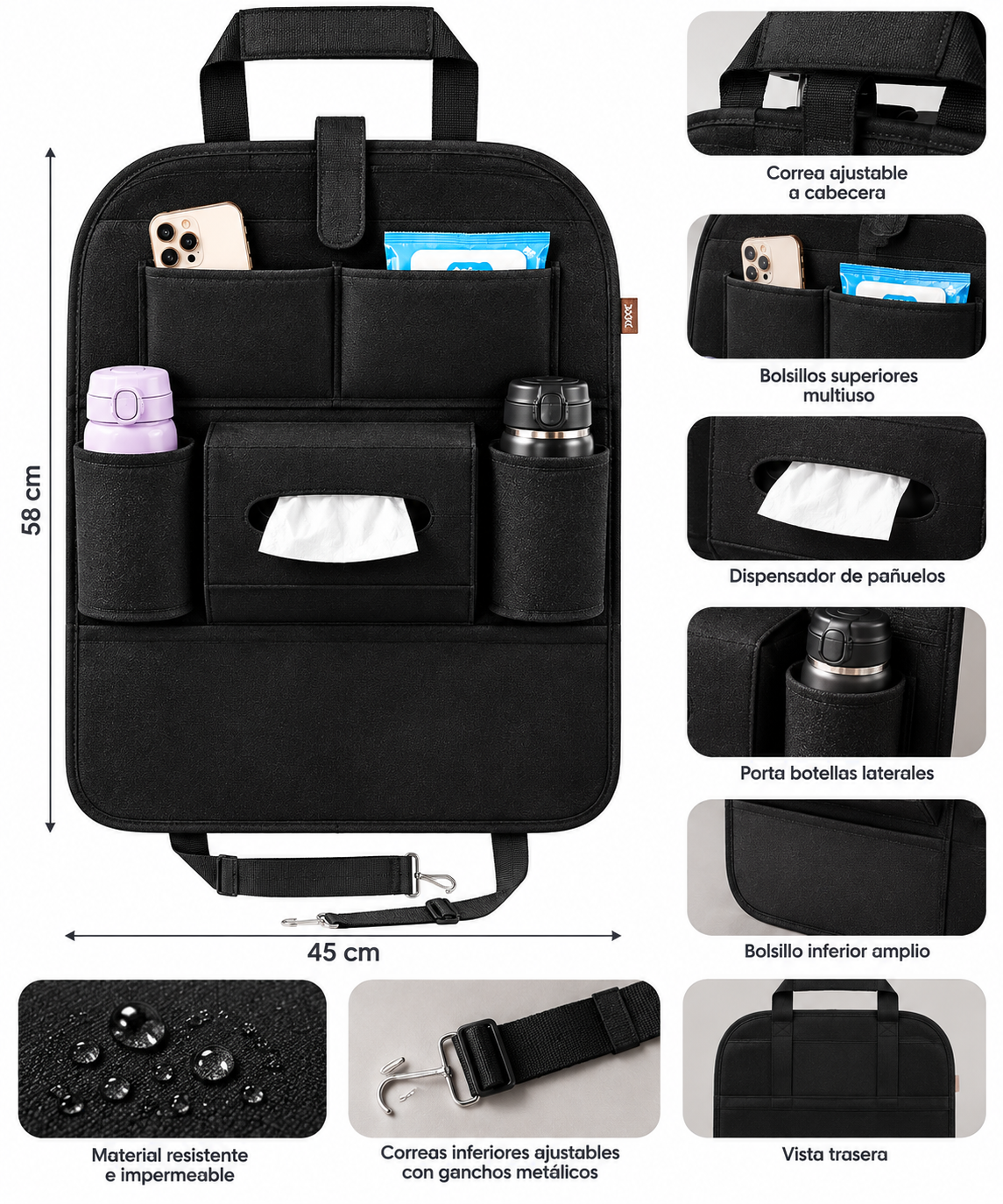 Organizador espaldar asiento de auto